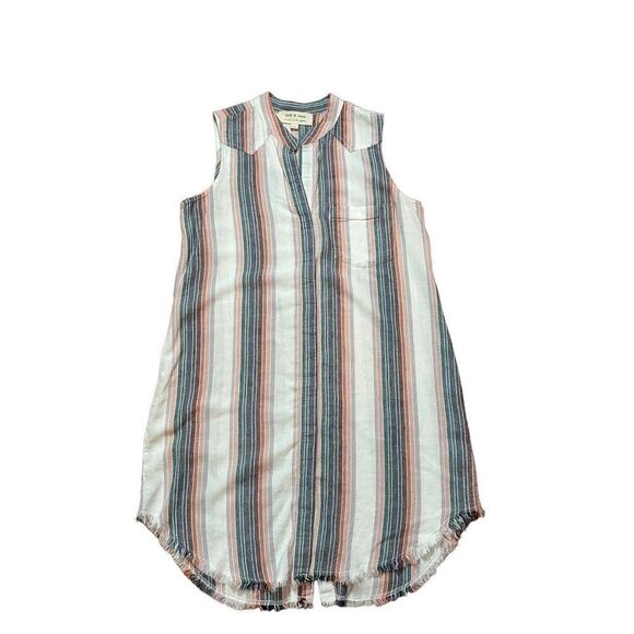 Cloth & Stone Sunburst Fray Button Down Linen Blend Sleeveless Shirt Dress Sz S - Picture 5 of 11